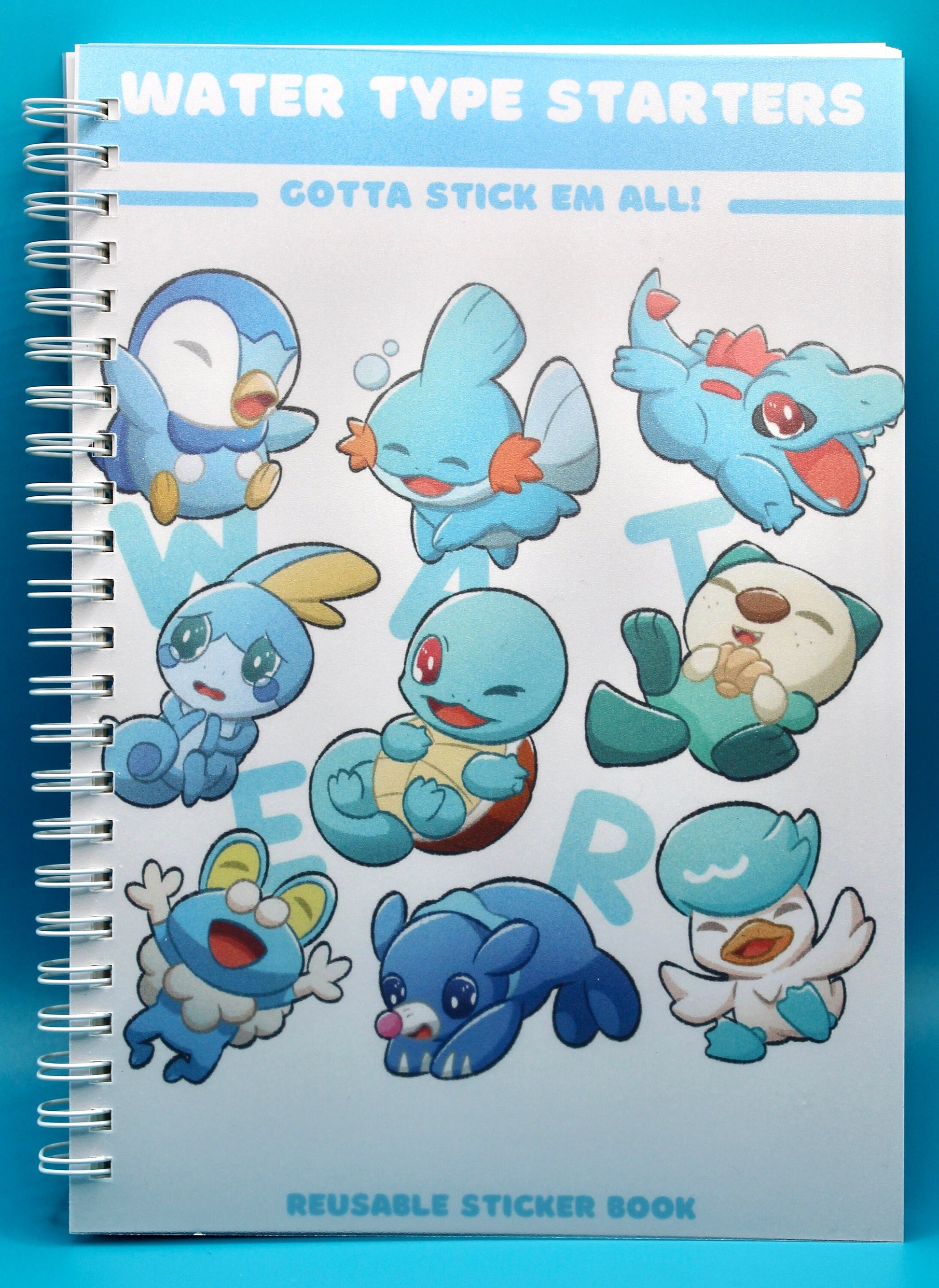 Pokemon Reusable Sticker Book Water Type Starters - Pokemon Notebook - A5 Reusable Sticker Book - Cute Pokemon Sticker Book