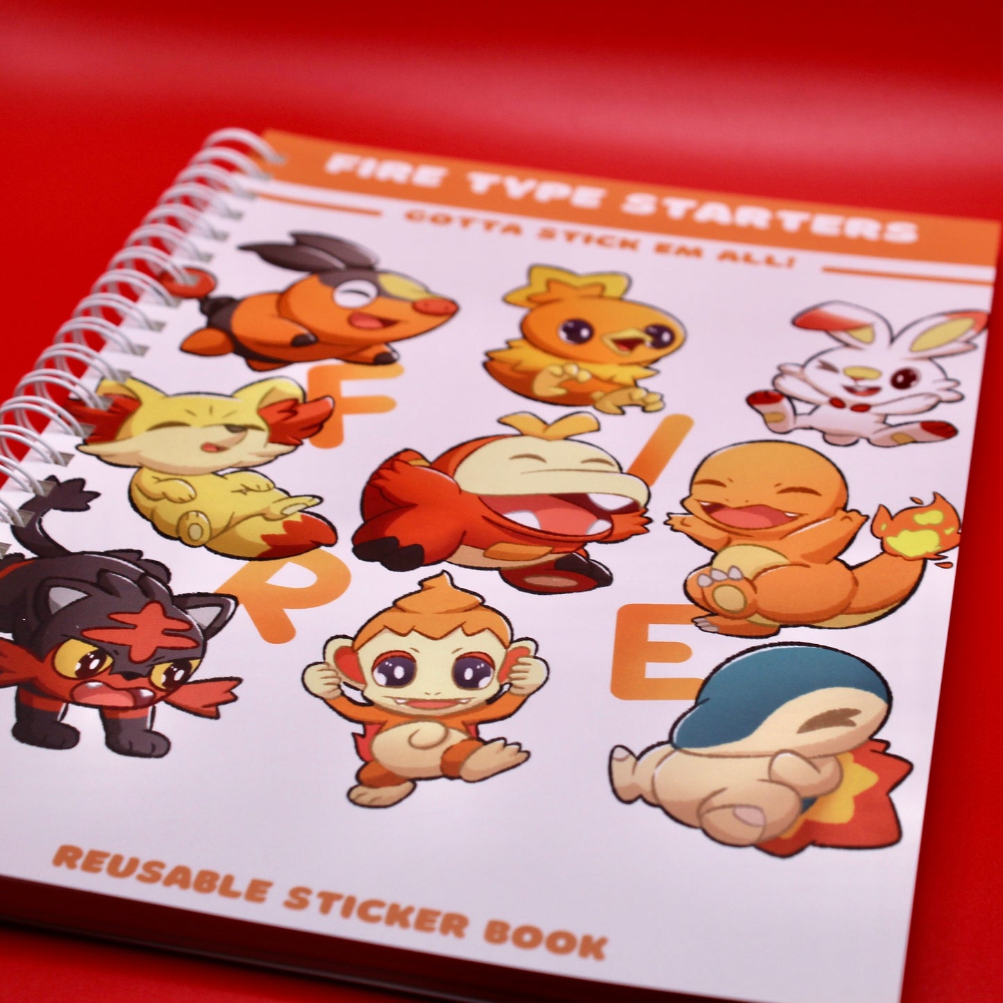 Pokemon Reusable Sticker Book Fire Type Starters - Pokemon Notebook - A5 Reusable Sticker Book - Cute Pokemon Sticker Book