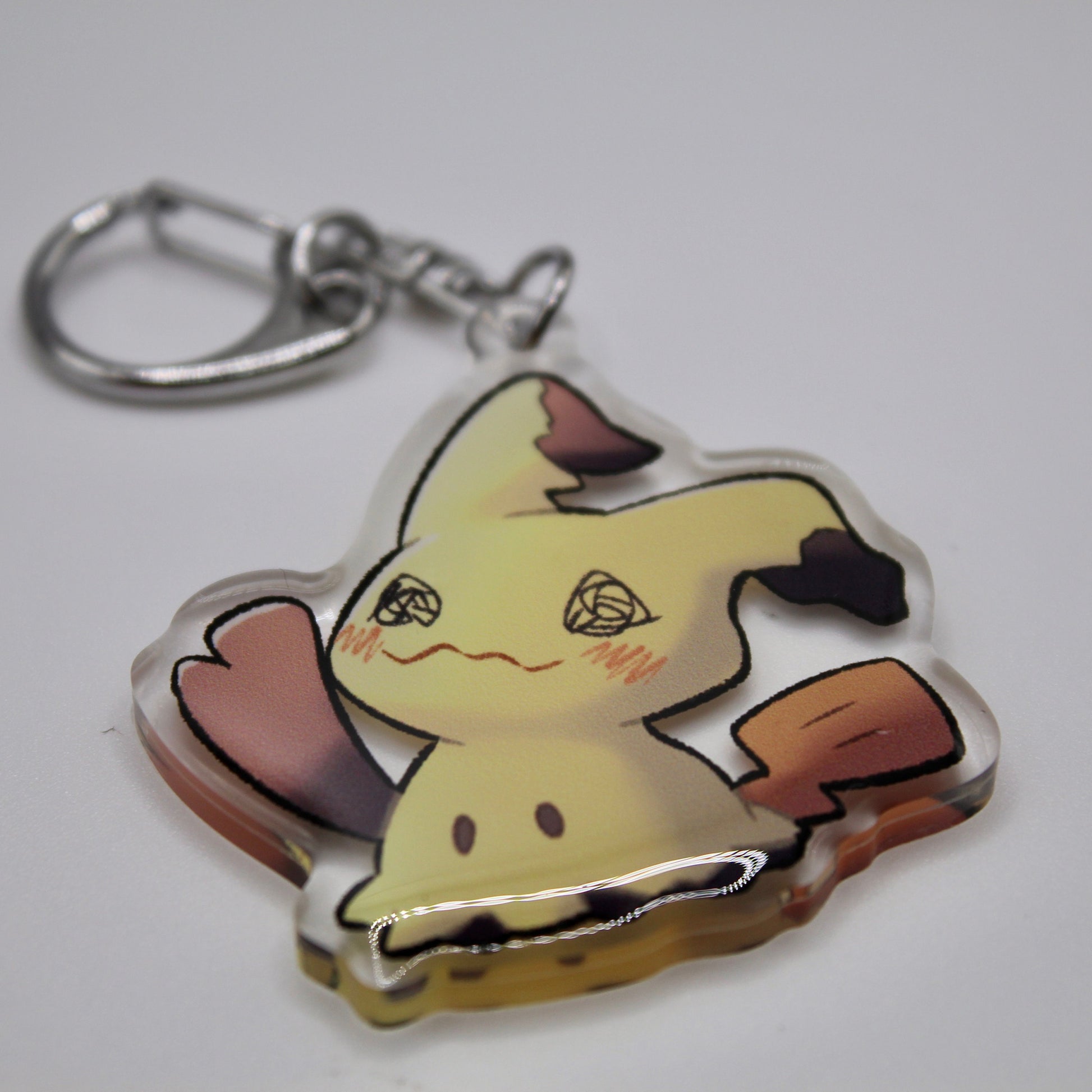 Mimikyu Acrylic Keychain Charm - Pokemon Keychain - Silver Tone Round Clasp Keychain - Cute Pokemon Keychain