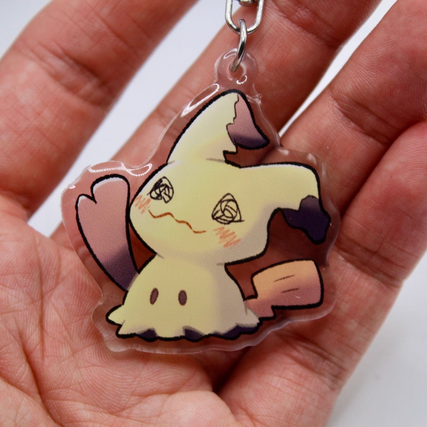 Mimikyu Acrylic Keychain Charm - Pokemon Keychain - Silver Tone Round Clasp Keychain - Cute Pokemon Keychain