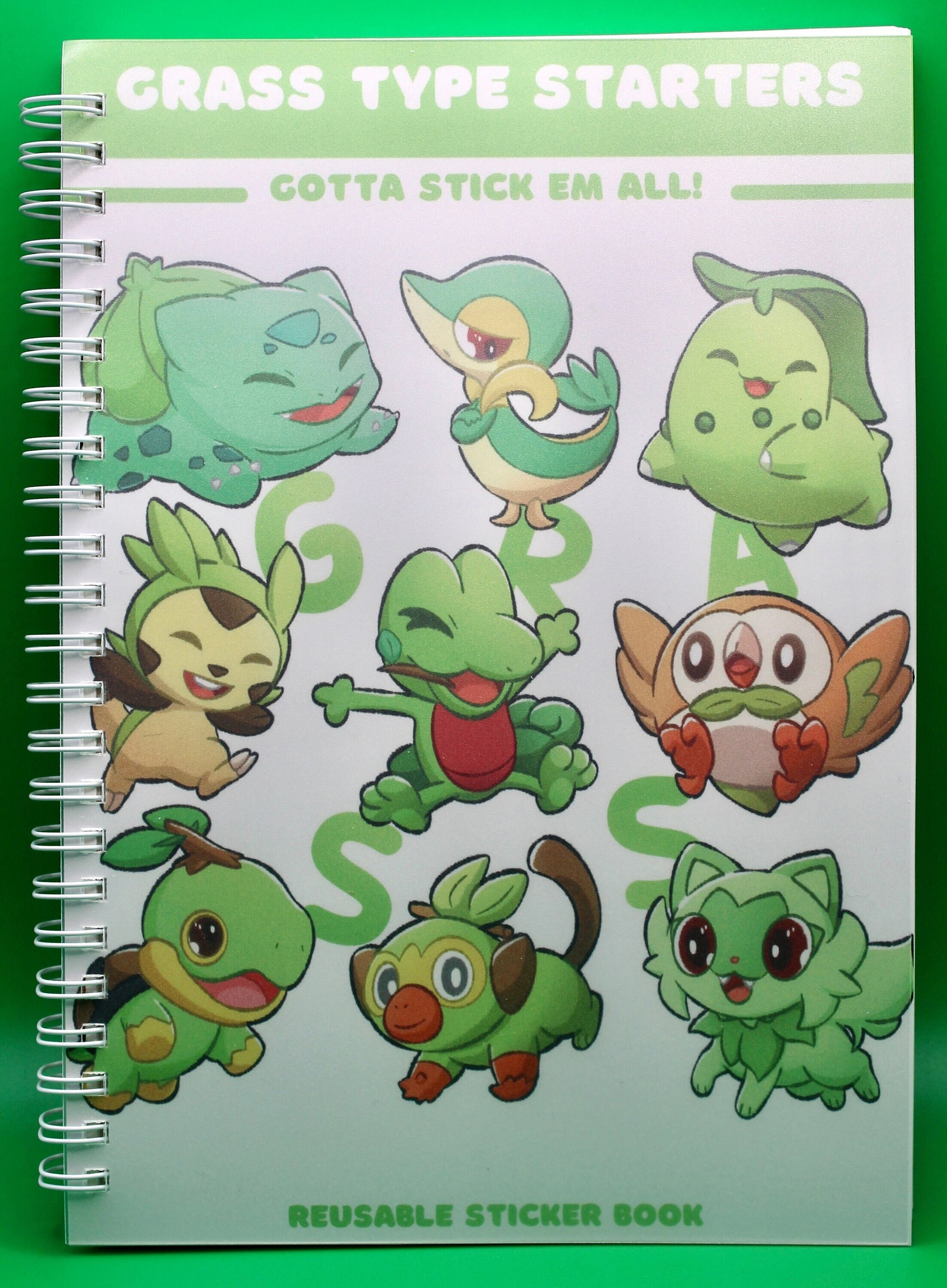 Pokemon Reusable Sticker Book Grass Type Starters - Pokemon Notebook - A5 Reusable Sticker Book - Cute Pokemon Sticker Book