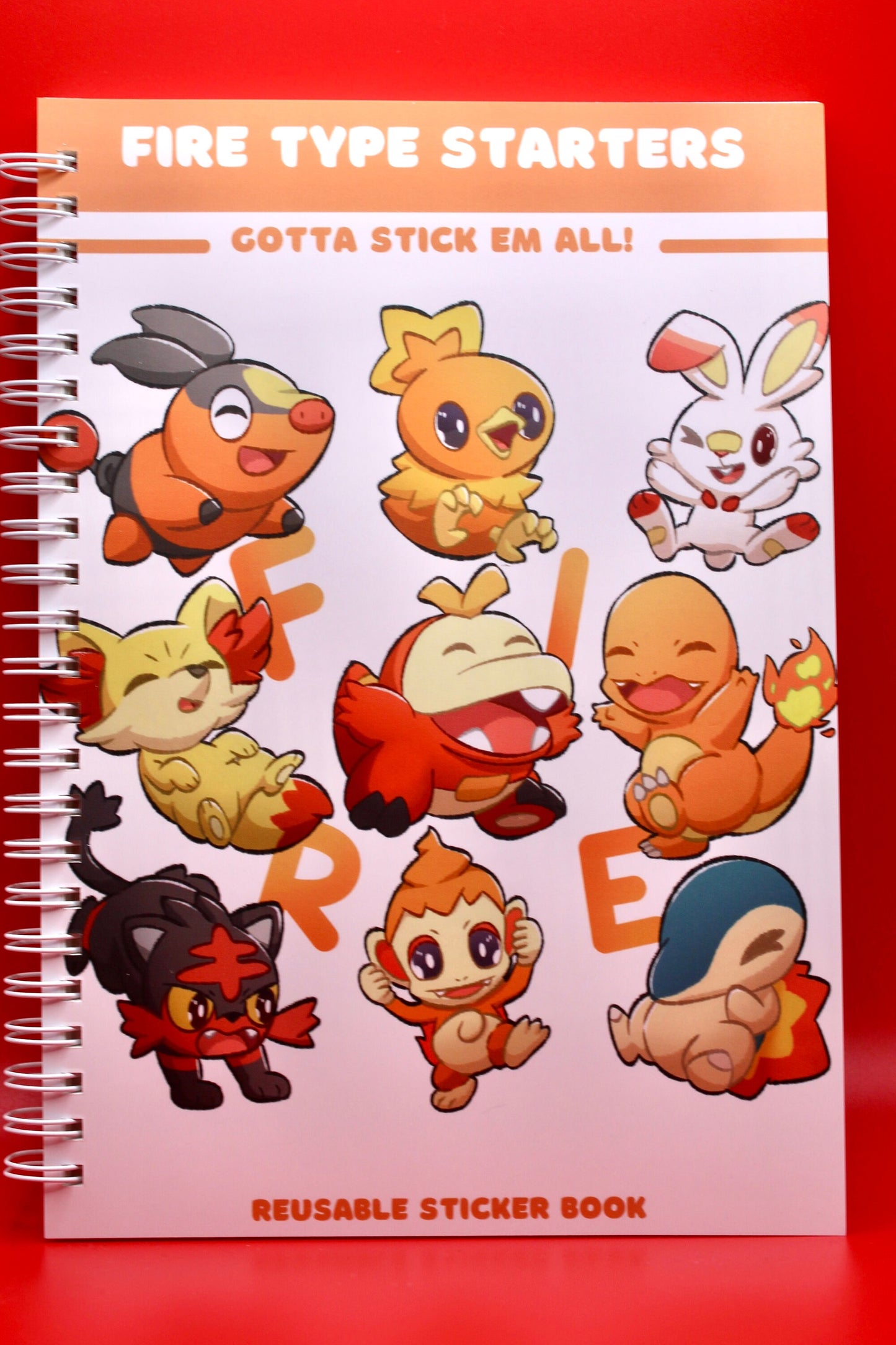 Pokemon Reusable Sticker Book Fire Type Starters - Pokemon Notebook - A5 Reusable Sticker Book - Cute Pokemon Sticker Book