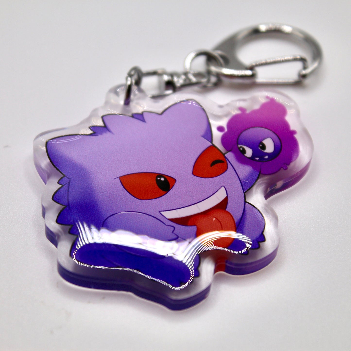 Gengar Acrylic Keychain Charm - Pokemon Keychain - Silver Tone Round Clasp Keychain - Cute Pokemon Keychain