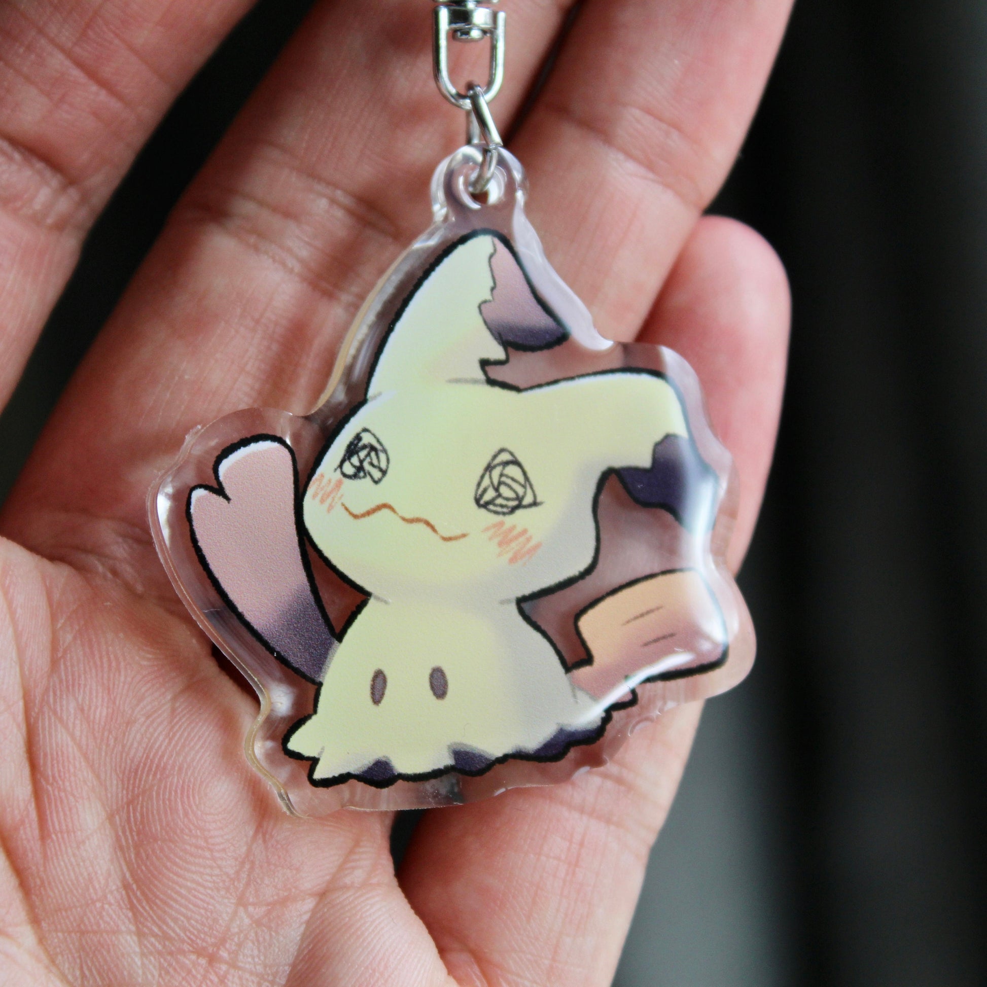 Mimikyu Acrylic Keychain Charm - Pokemon Keychain - Silver Tone Round Clasp Keychain - Cute Pokemon Keychain