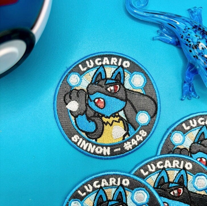 Lucario Embroidered Iron On Patch - Pokemon Embroidered Iron On Patch - Cute Pokemon Patch