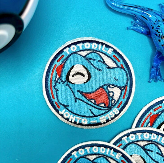 Totodile Embroidered Iron On Patch - Pokemon Embroidered Iron On Patch - Cute Pokemon Patch