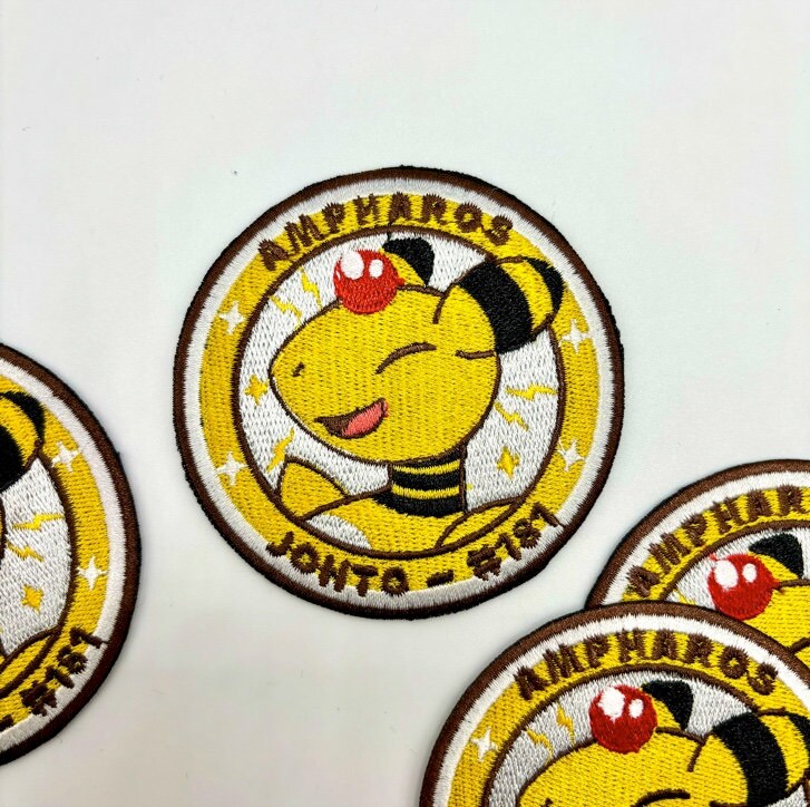 Ampharos Embroidered Iron On Patch - Pokemon Embroidered Iron On Patch - Cute Pokemon Patch