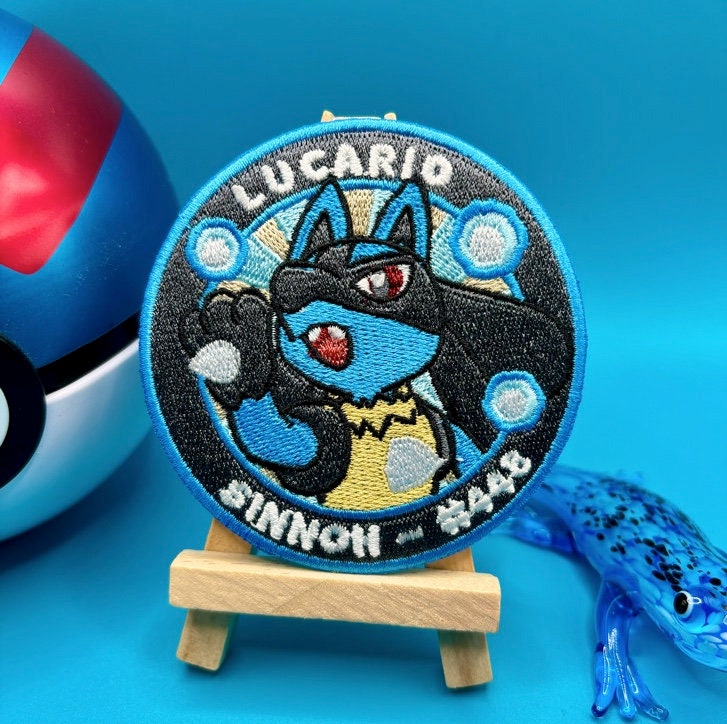 Lucario Embroidered Iron On Patch - Pokemon Embroidered Iron On Patch - Cute Pokemon Patch