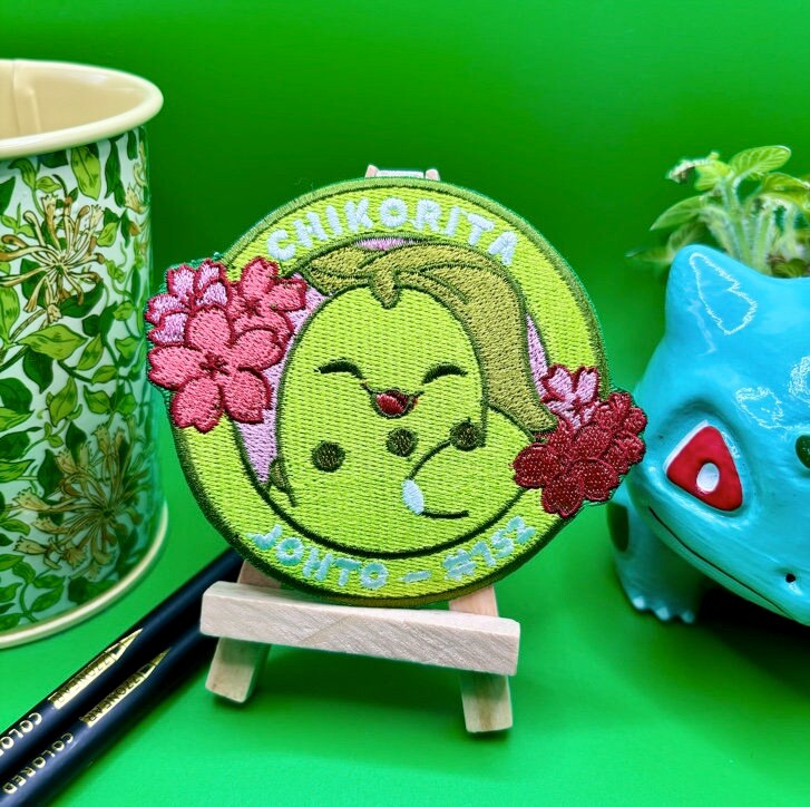 Chikorita Embroidered Iron On Patch - Pokemon Embroidered Iron On Patch - Cute Pokemon Patch