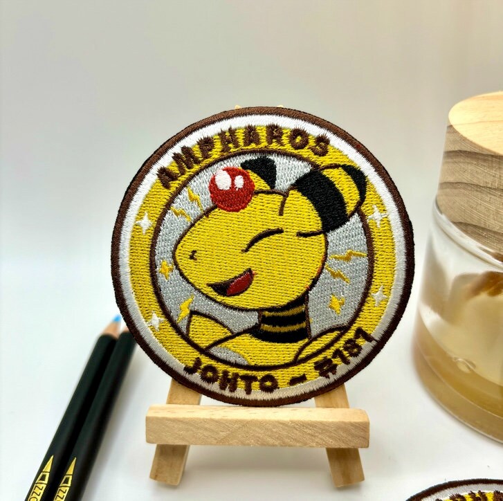 Ampharos Embroidered Iron On Patch - Pokemon Embroidered Iron On Patch - Cute Pokemon Patch